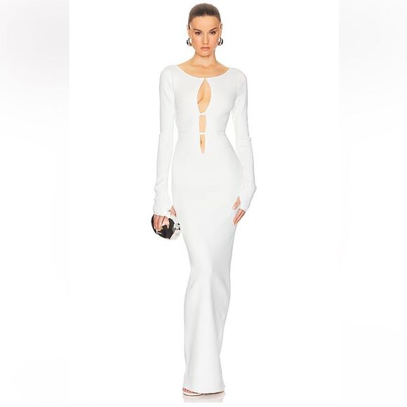 HELSA Niall Deep V Neck Dress White knit plunge maxi ties Revolve S - Picture 2 of 9